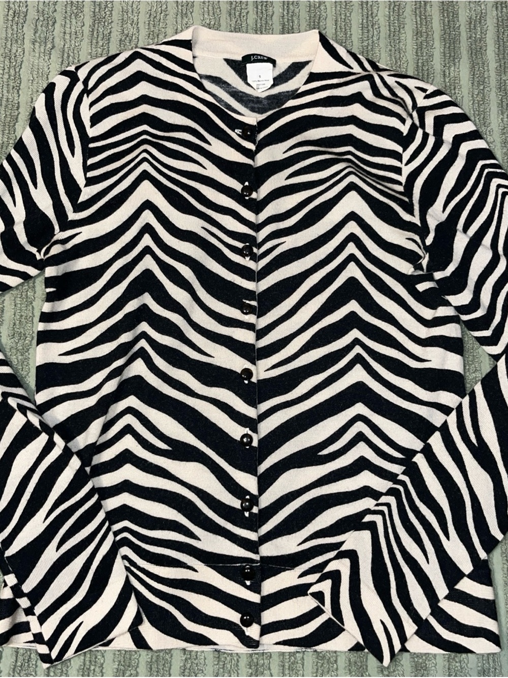 Beige and black zebra print cardigan merino wool J. Crew